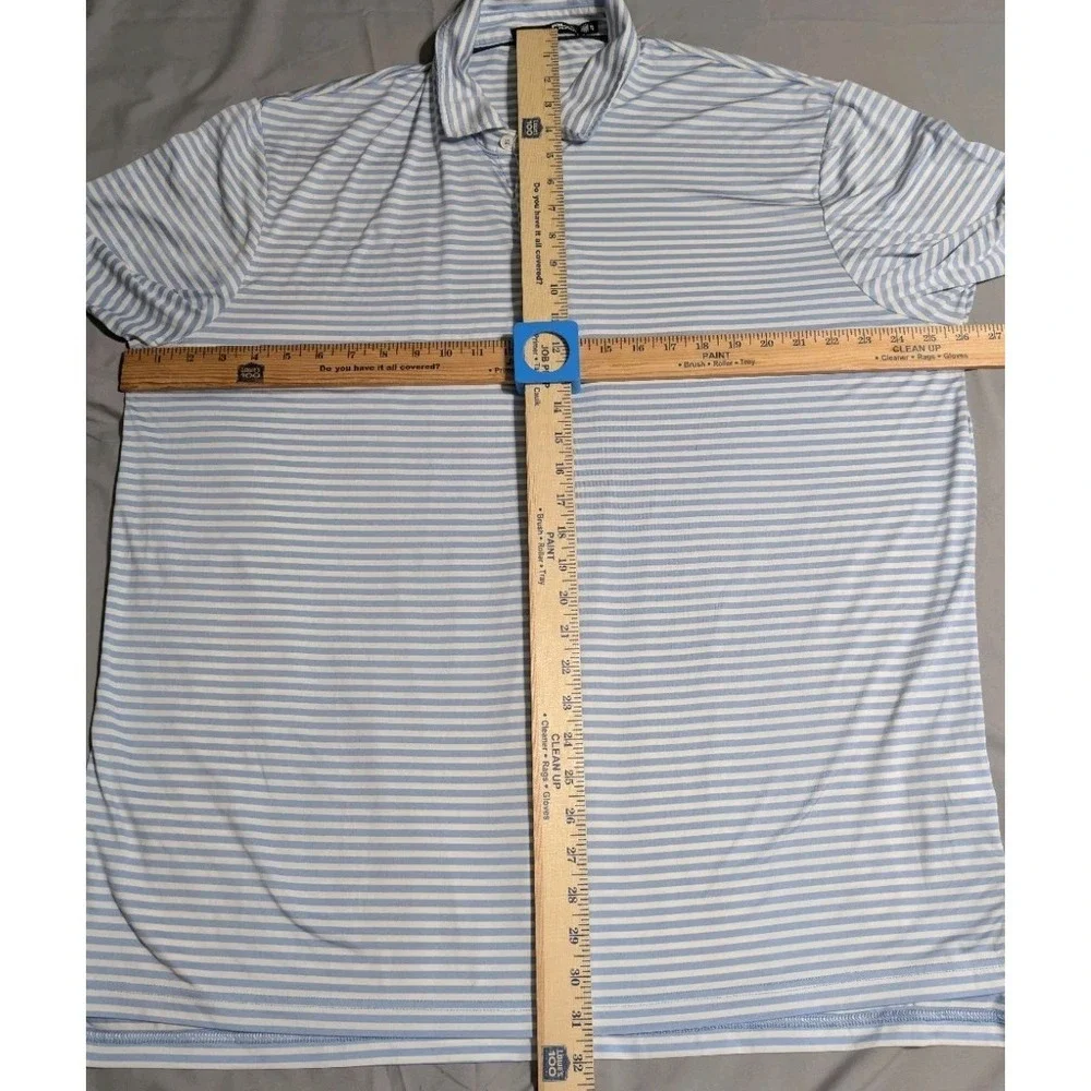 RLX Ralph Lauren Polo Shirt Mens XL Blue‎ White Stripe Golf Performance Stretch